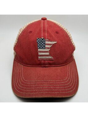 Legacy Minnesota State Flag Trucker Hat Red Tan Adjustable Snapback Cap